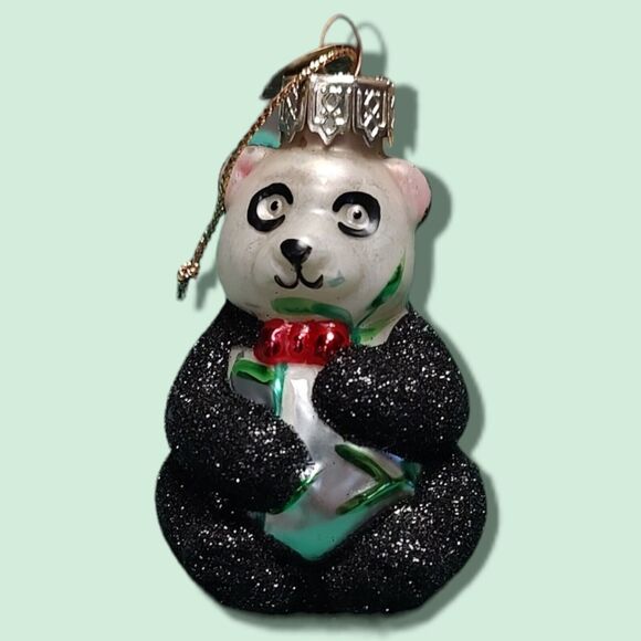 Black White Panda Bear Ornament Hand Blown Glass Thomas Pacconi Classics 2002 - Picture 1 of 10